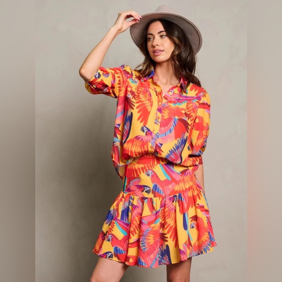 RIO RHYTHM TROPICAL BIRT PRINT MINI SKIRT SET - Picture 2 of 9